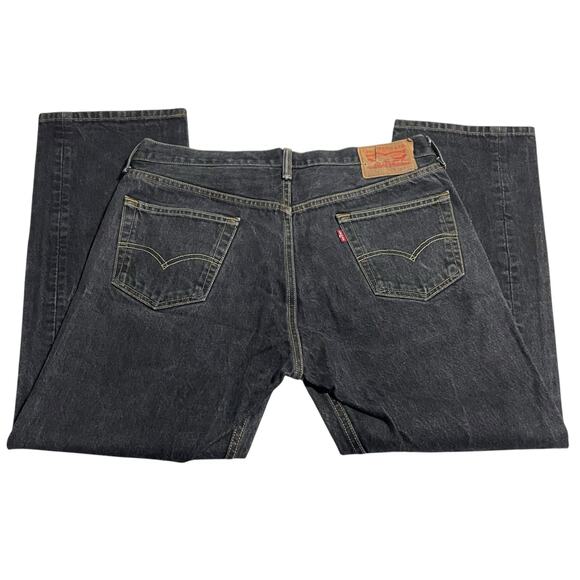 Levis 501 Jeans Mens Size 38 Black Regular Straight Leg Button Fly Denim Jeans - Picture 6 of 11